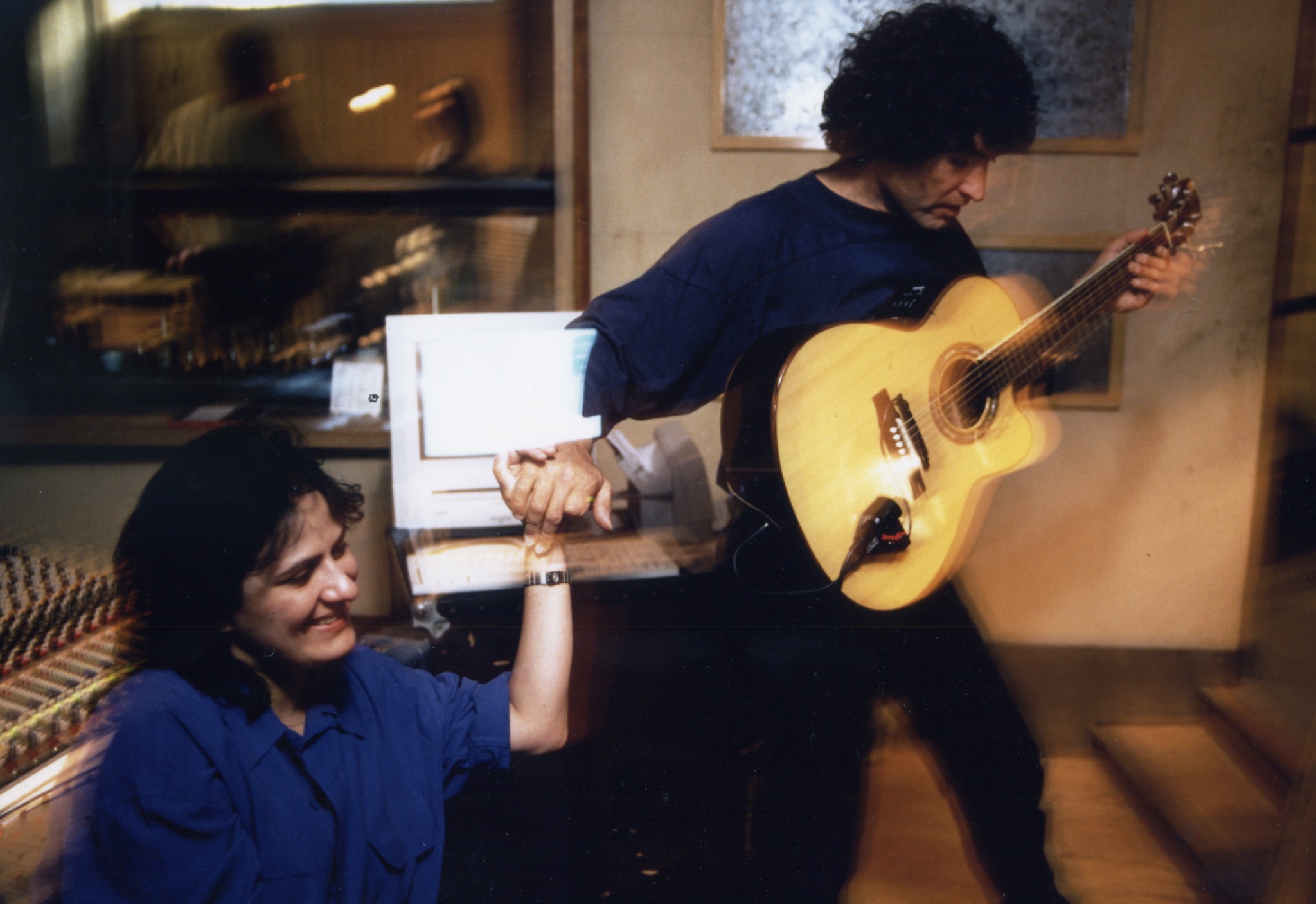 Sadia Sadia seated with musicians during the Respect recording sessions in 1996